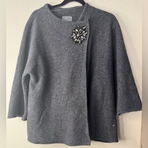 JM Collection Charcoal Sweater with Decorative Brooch 100% wool